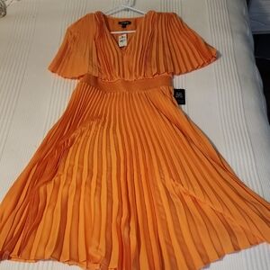 Express Orange Pleated Midi Dress
